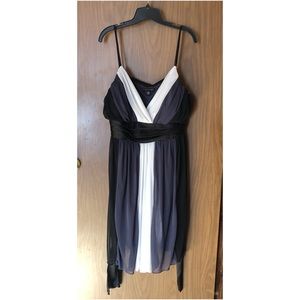 Black, White and Grey Color Block V-Neck Empire Waist Cocktail Dress
